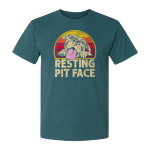 Pitbull T-Shirt, Resting Pit Face Retro Sunset Dog Graphic for Owners and Pet Parents