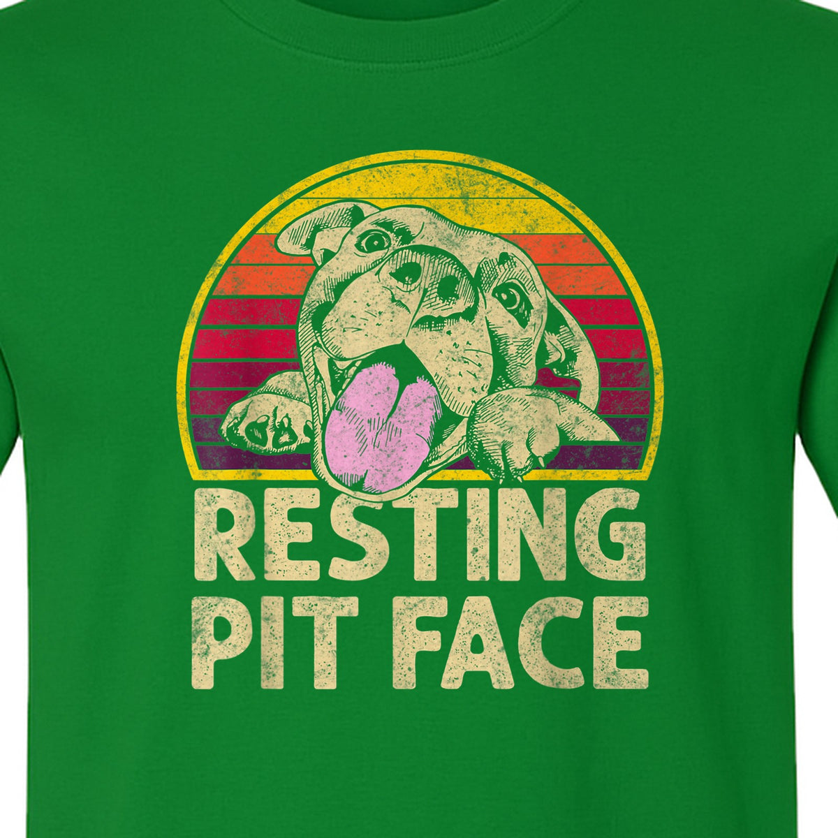 Pitbull T-Shirt, Resting Pit Face Retro Sunset Dog Graphic for Owners and Pet Parents