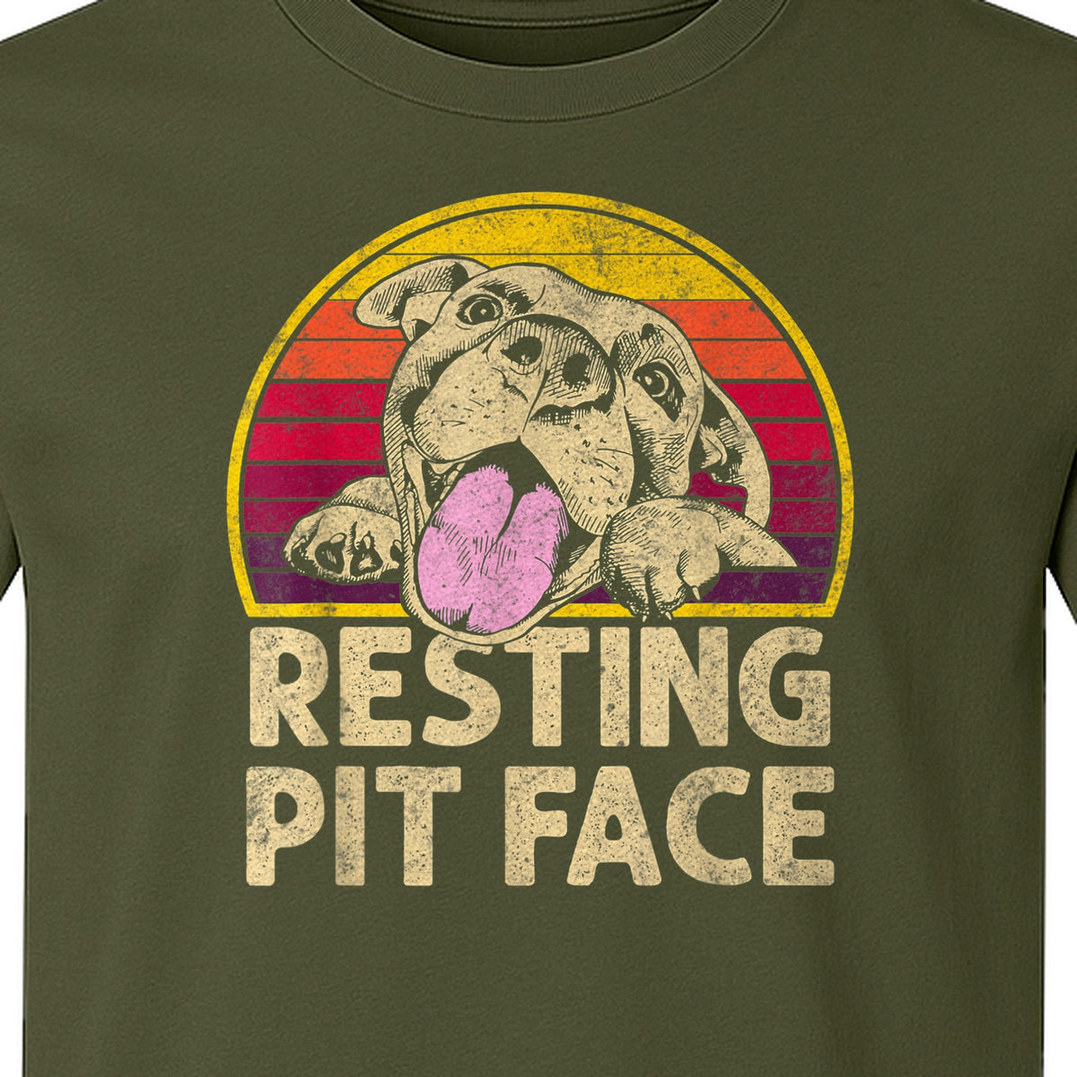 Pitbull T-Shirt, Resting Pit Face Retro Sunset Dog Graphic for Owners and Pet Parents