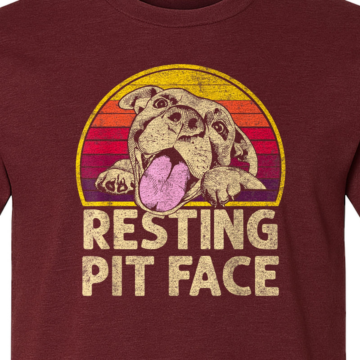 Pitbull T-Shirt, Resting Pit Face Retro Sunset Dog Graphic for Owners and Pet Parents