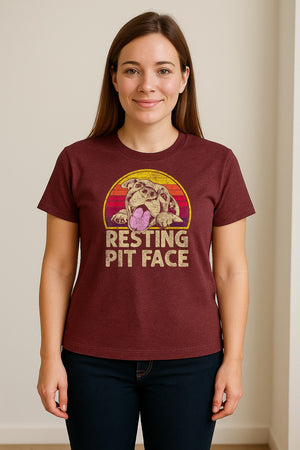Pitbull T-Shirt, Resting Pit Face Retro Sunset Dog Graphic for Owners and Pet Parents