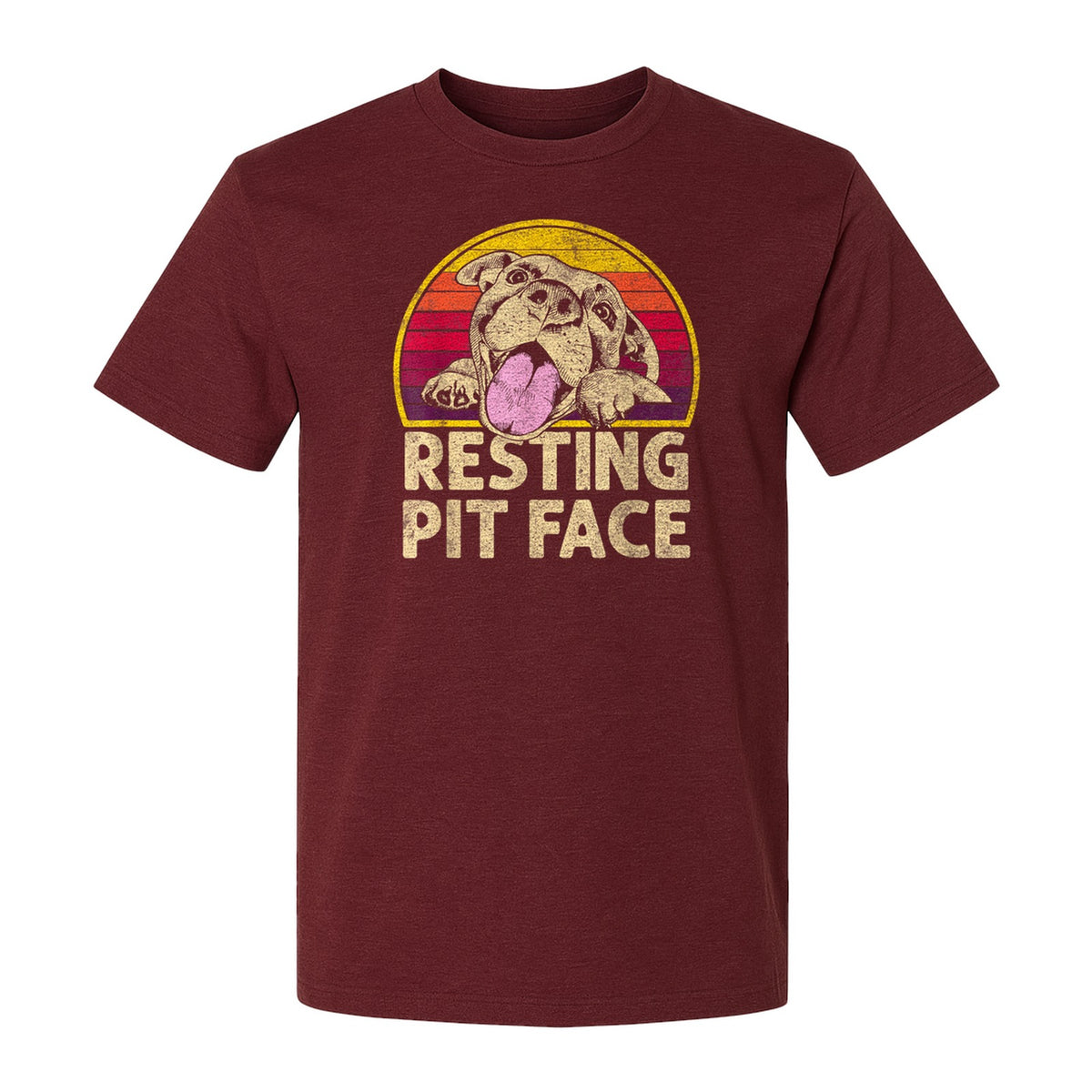 Pitbull T-Shirt, Resting Pit Face Retro Sunset Dog Graphic for Owners and Pet Parents