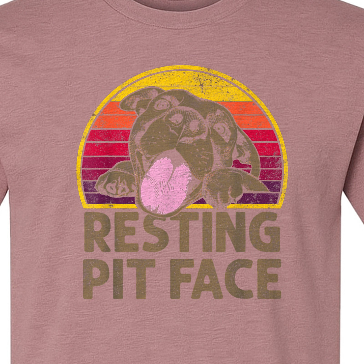 Pitbull T-Shirt, Resting Pit Face Retro Sunset Dog Graphic for Owners and Pet Parents