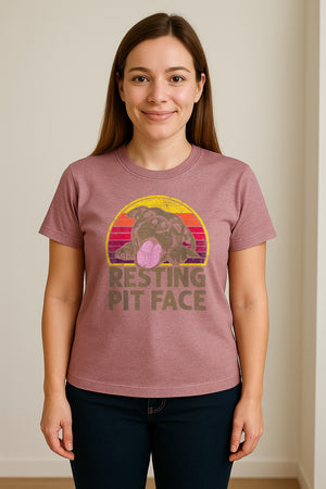 Pitbull T-Shirt, Resting Pit Face Retro Sunset Dog Graphic for Owners and Pet Parents