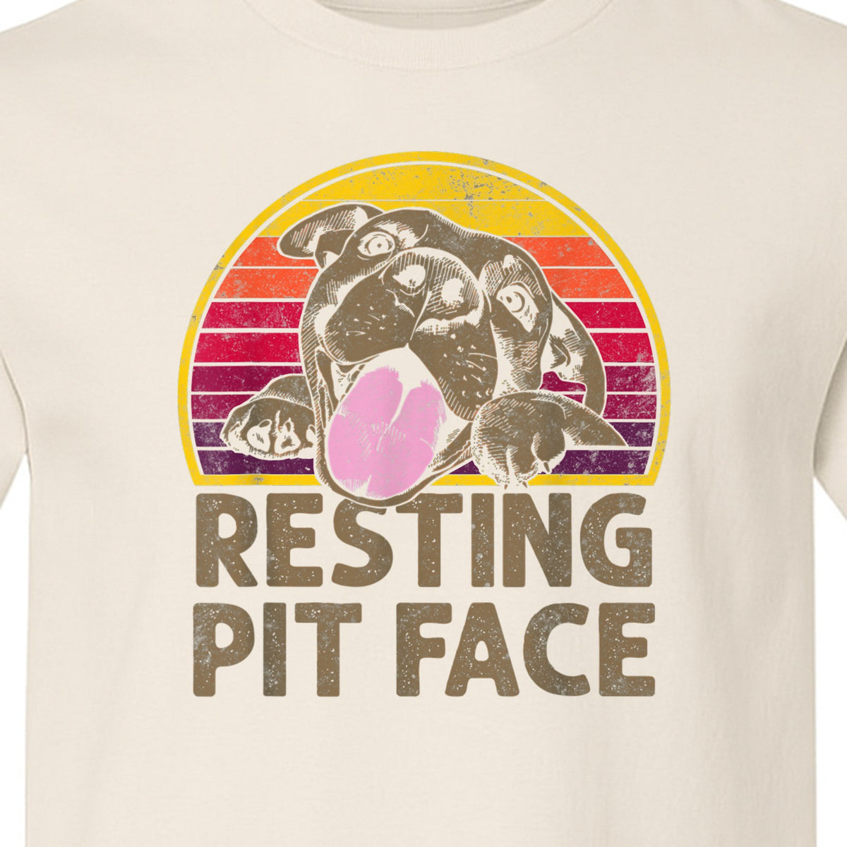 Pitbull T-Shirt, Resting Pit Face Retro Sunset Dog Graphic for Owners and Pet Parents