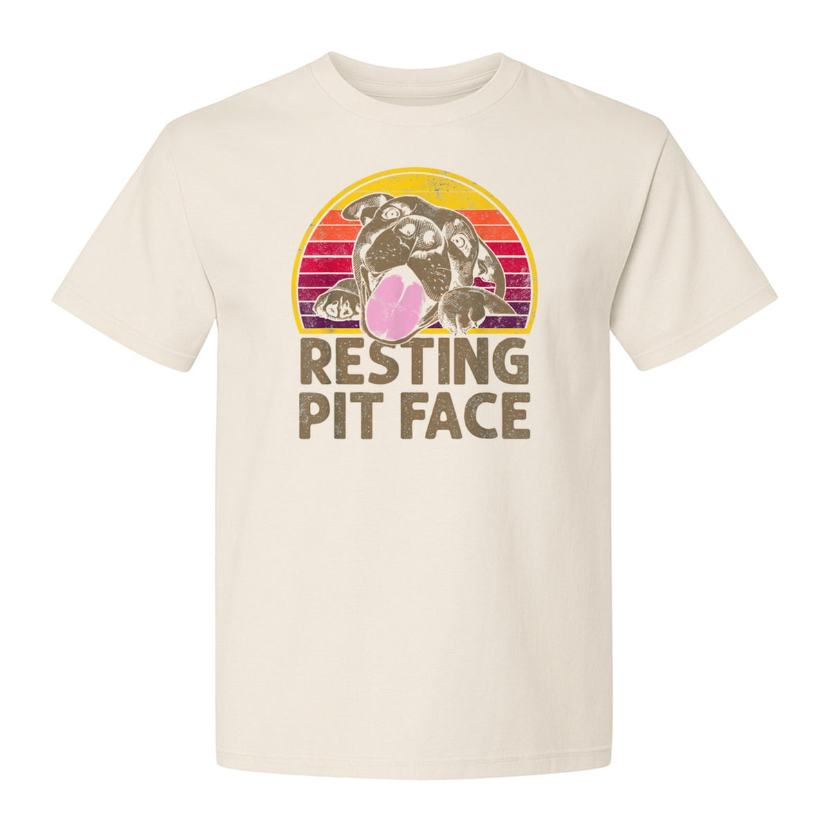 Pitbull T-Shirt, Resting Pit Face Retro Sunset Dog Graphic for Owners and Pet Parents