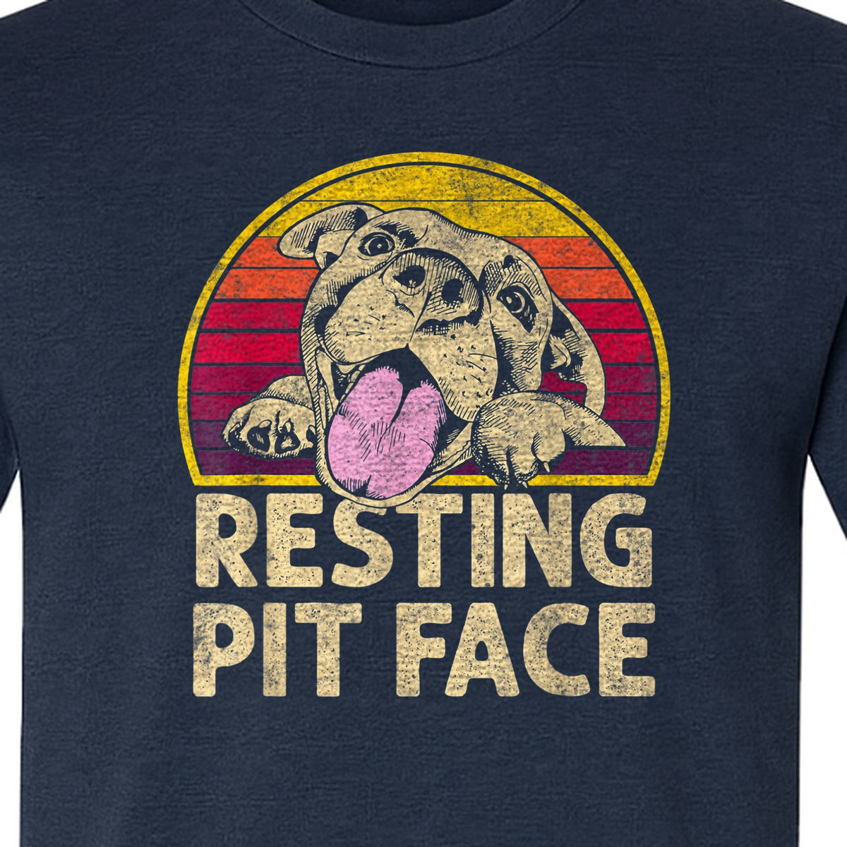 Pitbull T-Shirt, Resting Pit Face Retro Sunset Dog Graphic for Owners and Pet Parents