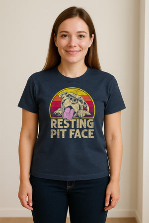 Pitbull T-Shirt, Resting Pit Face Retro Sunset Dog Graphic for Owners and Pet Parents