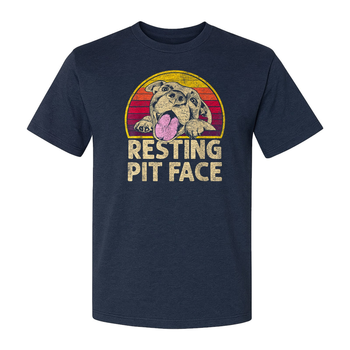 Pitbull T-Shirt, Resting Pit Face Retro Sunset Dog Graphic for Owners and Pet Parents