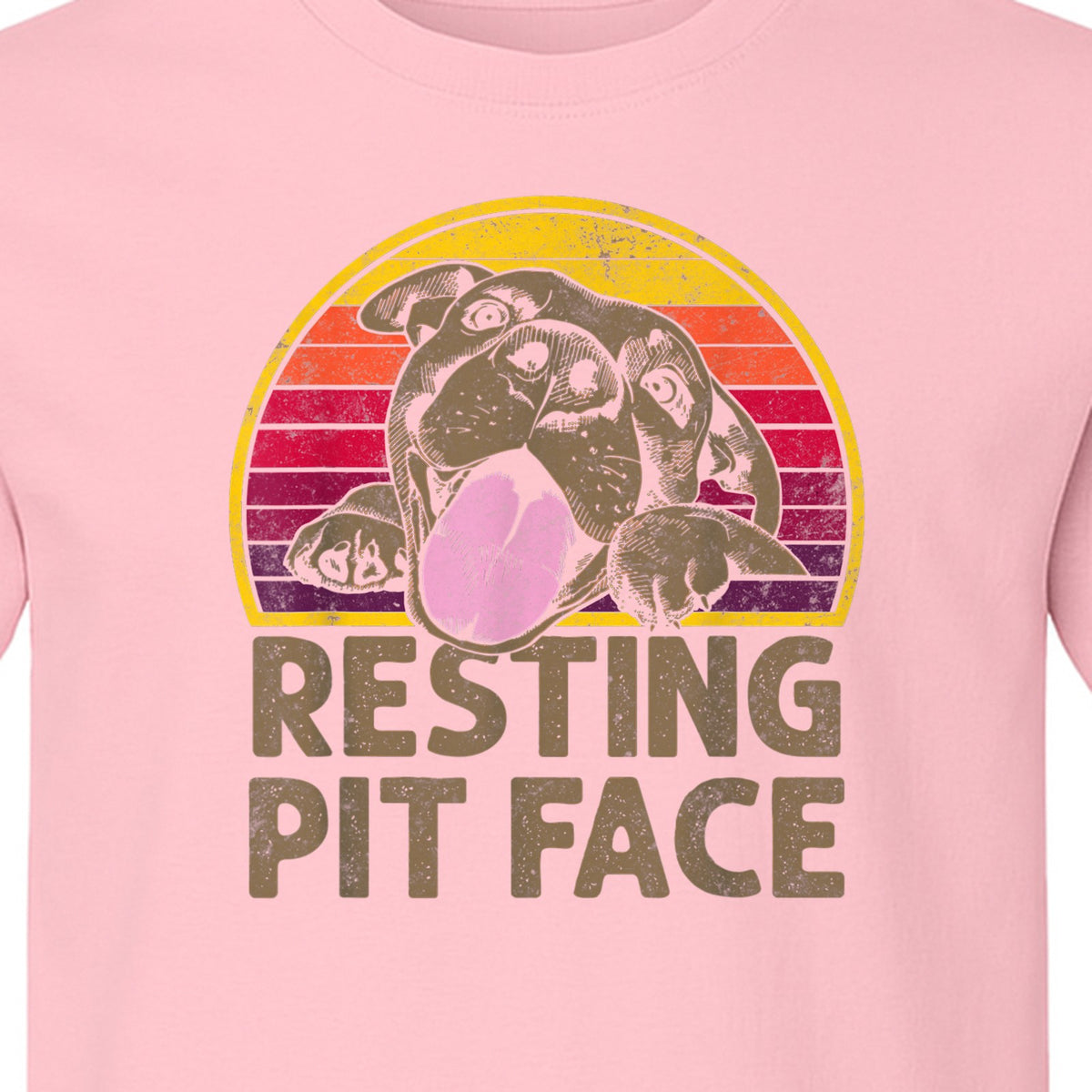 Pitbull T-Shirt, Resting Pit Face Retro Sunset Dog Graphic for Owners and Pet Parents