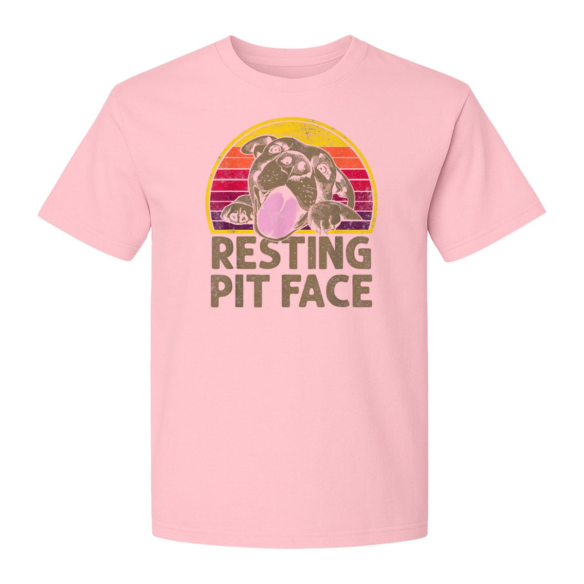 Pitbull T-Shirt, Resting Pit Face Retro Sunset Dog Graphic for Owners and Pet Parents