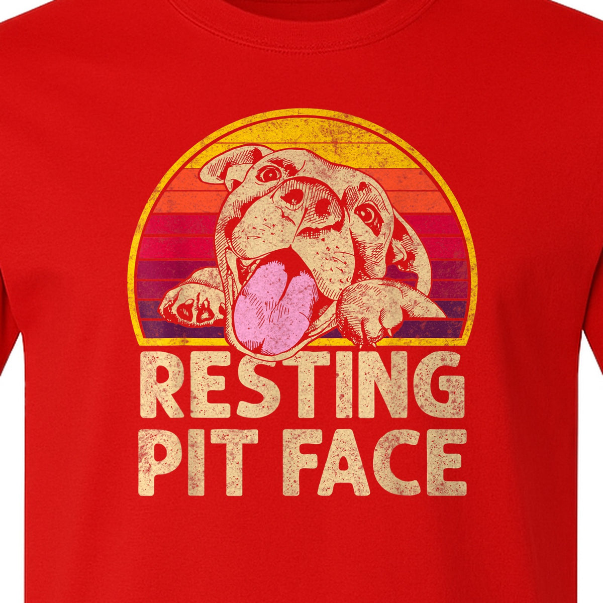 Pitbull T-Shirt, Resting Pit Face Retro Sunset Dog Graphic for Owners and Pet Parents