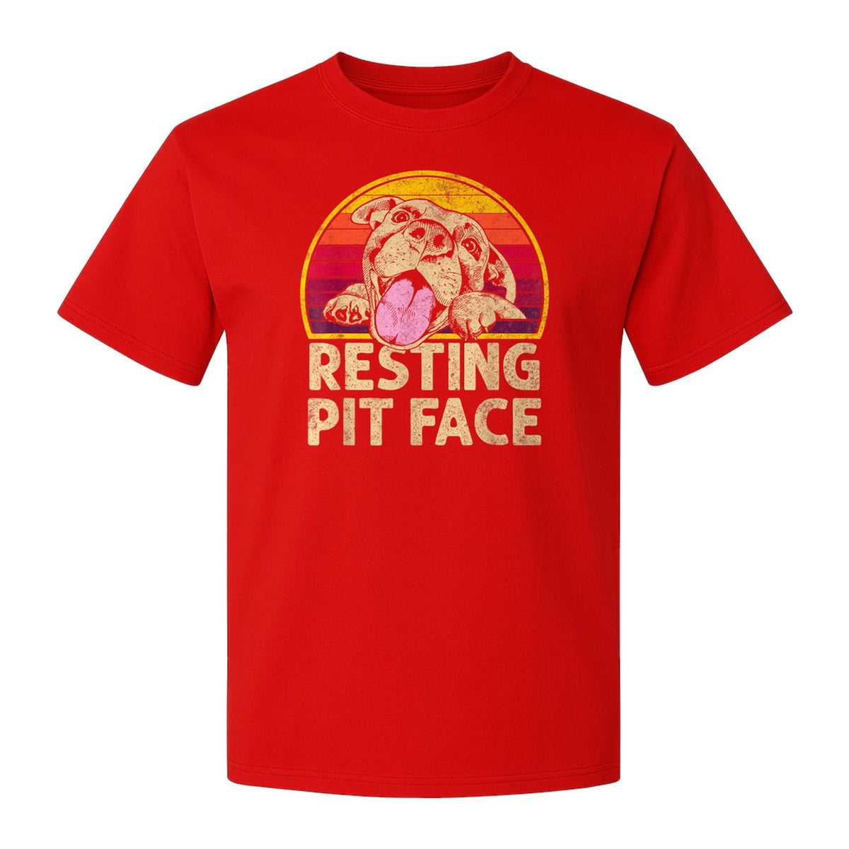 Pitbull T-Shirt, Resting Pit Face Retro Sunset Dog Graphic for Owners and Pet Parents
