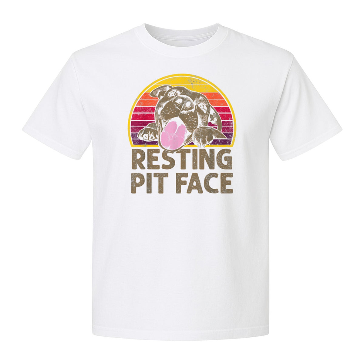 Pitbull T-Shirt, Resting Pit Face Retro Sunset Dog Graphic for Owners and Pet Parents