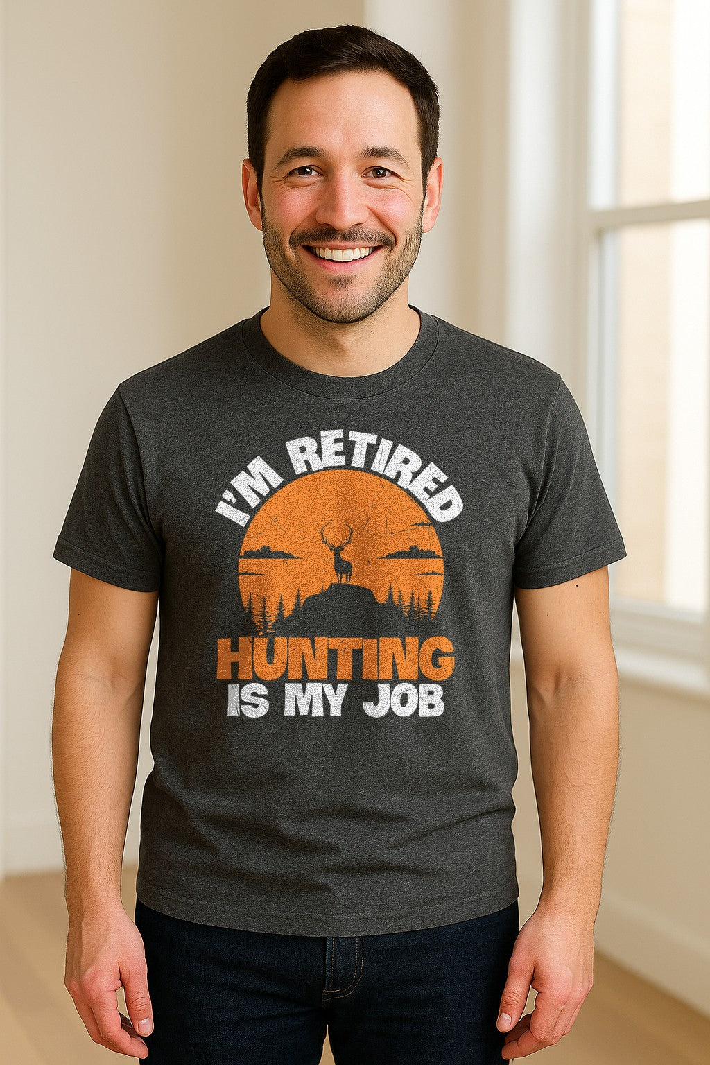 Hunting Retirement T-Shirt with Distressed Deer Graphic, Outdoor Gift for Retired Dads and Grandpas