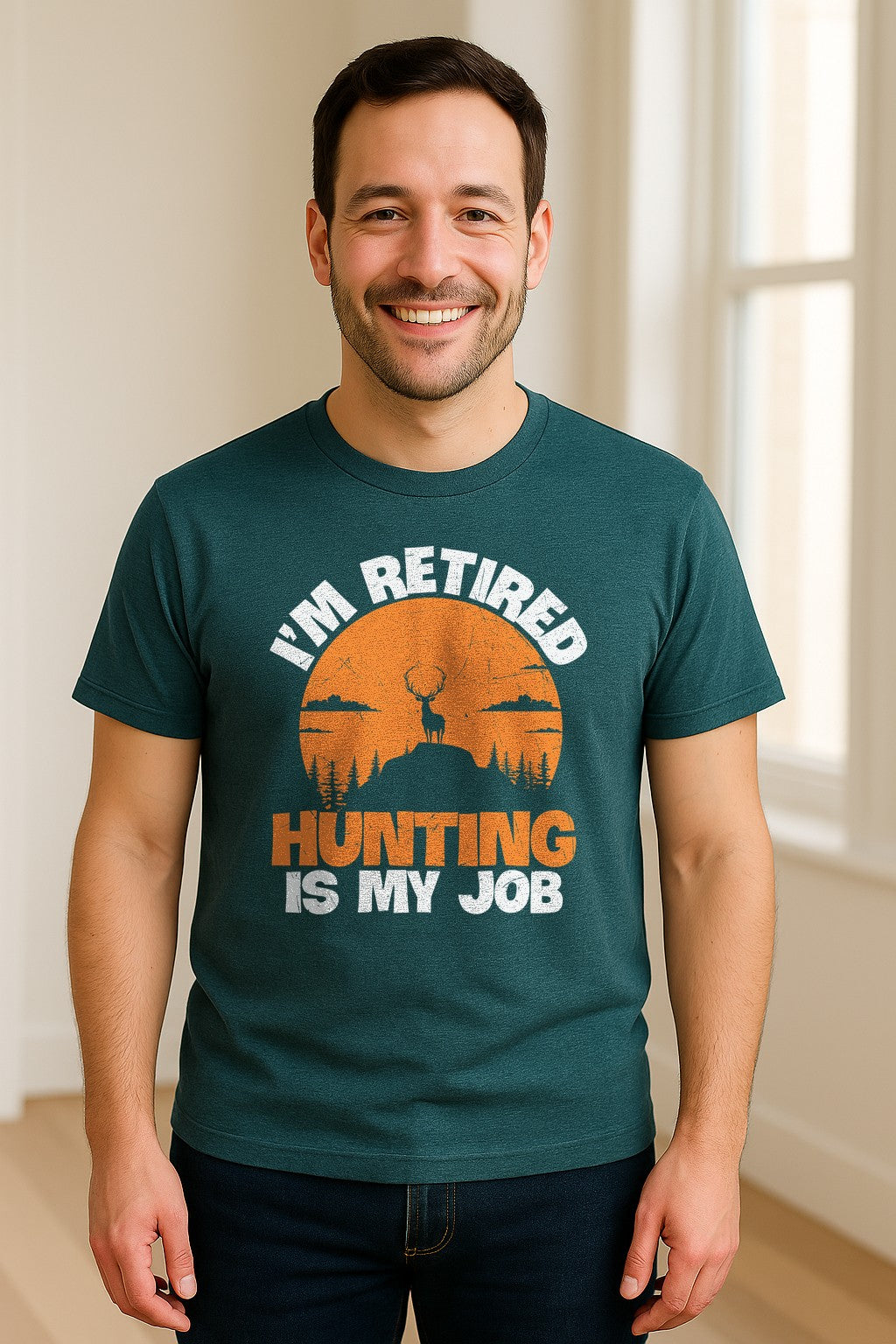 Hunting Retirement T-Shirt with Distressed Deer Graphic, Outdoor Gift for Retired Dads and Grandpas