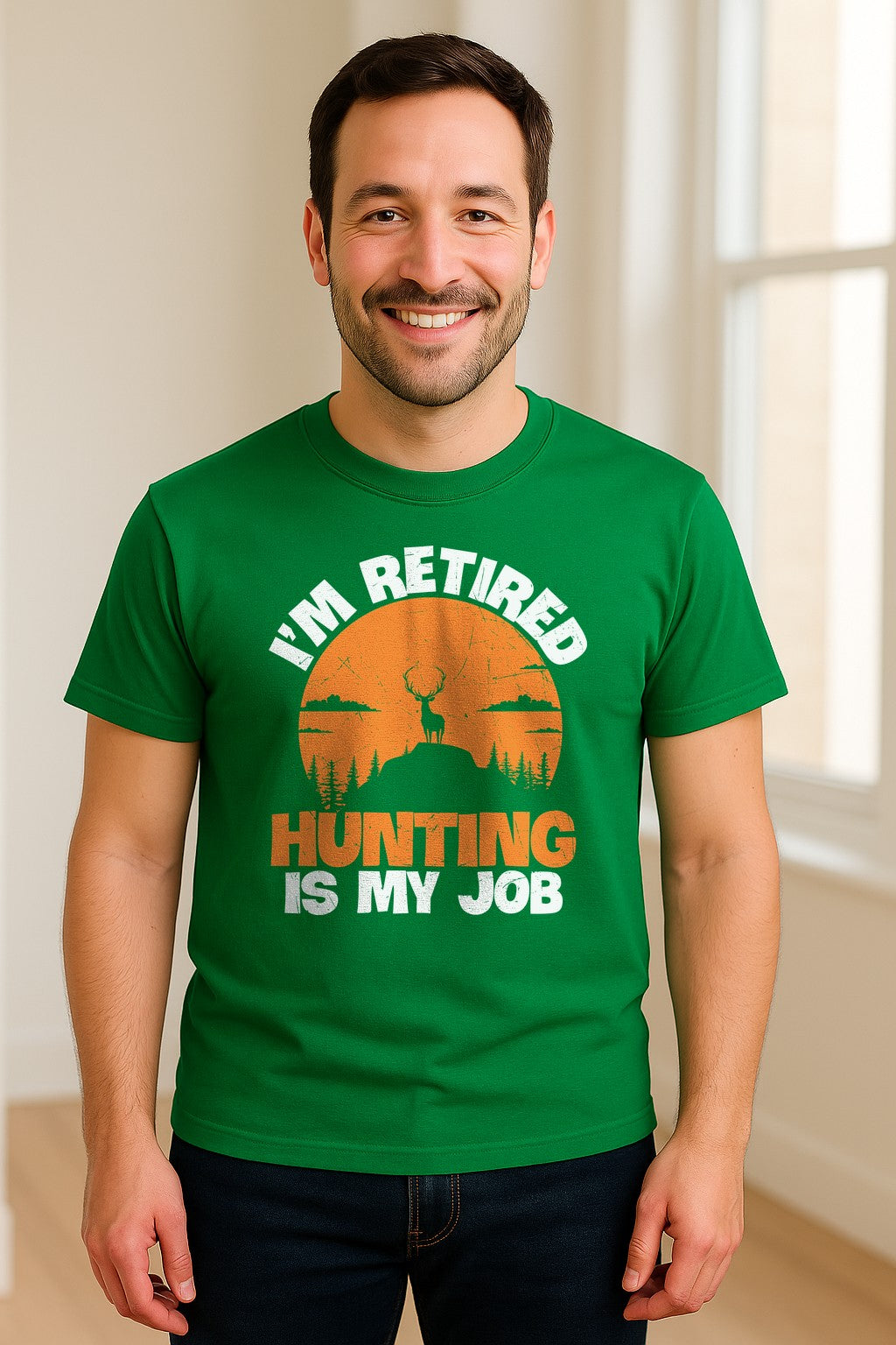 Hunting Retirement T-Shirt with Distressed Deer Graphic, Outdoor Gift for Retired Dads and Grandpas
