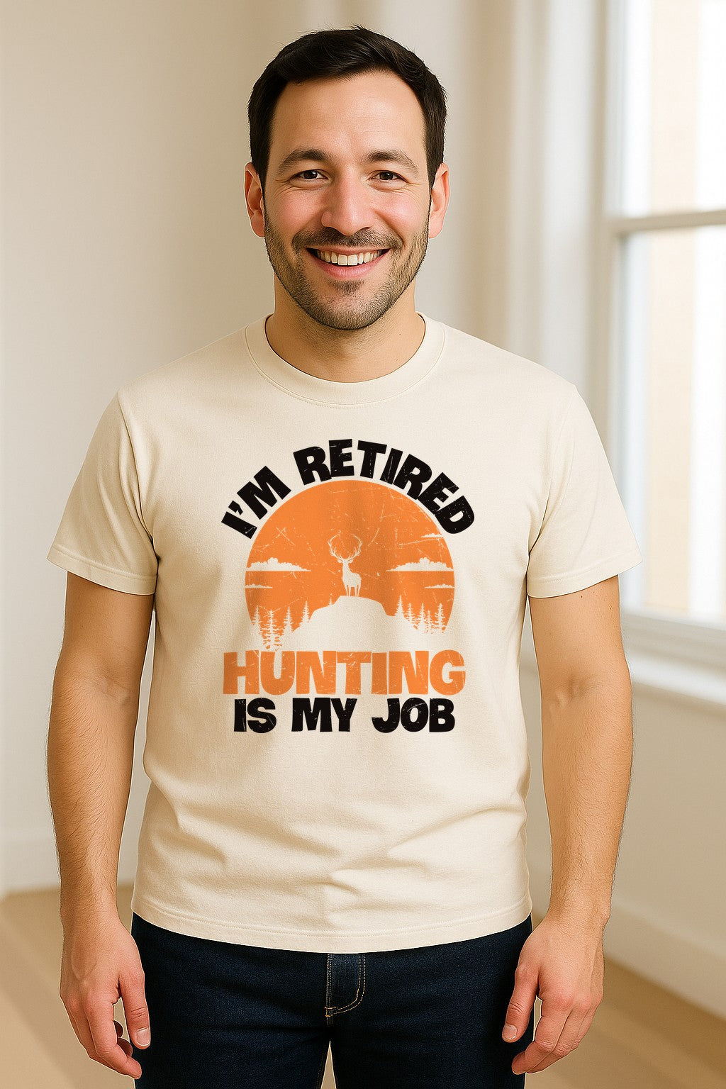 Hunting Retirement T-Shirt with Distressed Deer Graphic, Outdoor Gift for Retired Dads and Grandpas