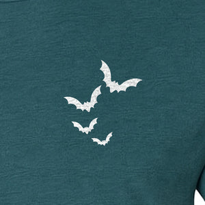 Bat Pocket T-Shirt, Minimal Flying Bats Graphic for Halloween and Spooky Season