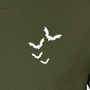 Bat Pocket T-Shirt, Minimal Flying Bats Graphic for Halloween and Spooky Season