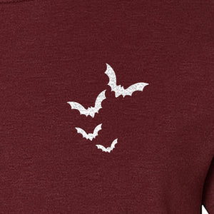 Bat Pocket T-Shirt, Minimal Flying Bats Graphic for Halloween and Spooky Season