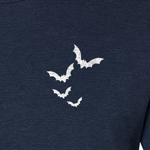 Bat Pocket T-Shirt, Minimal Flying Bats Graphic for Halloween and Spooky Season
