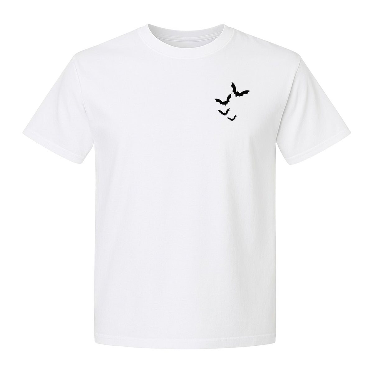Bat Pocket T-Shirt, Minimal Flying Bats Graphic for Halloween and Spooky Season