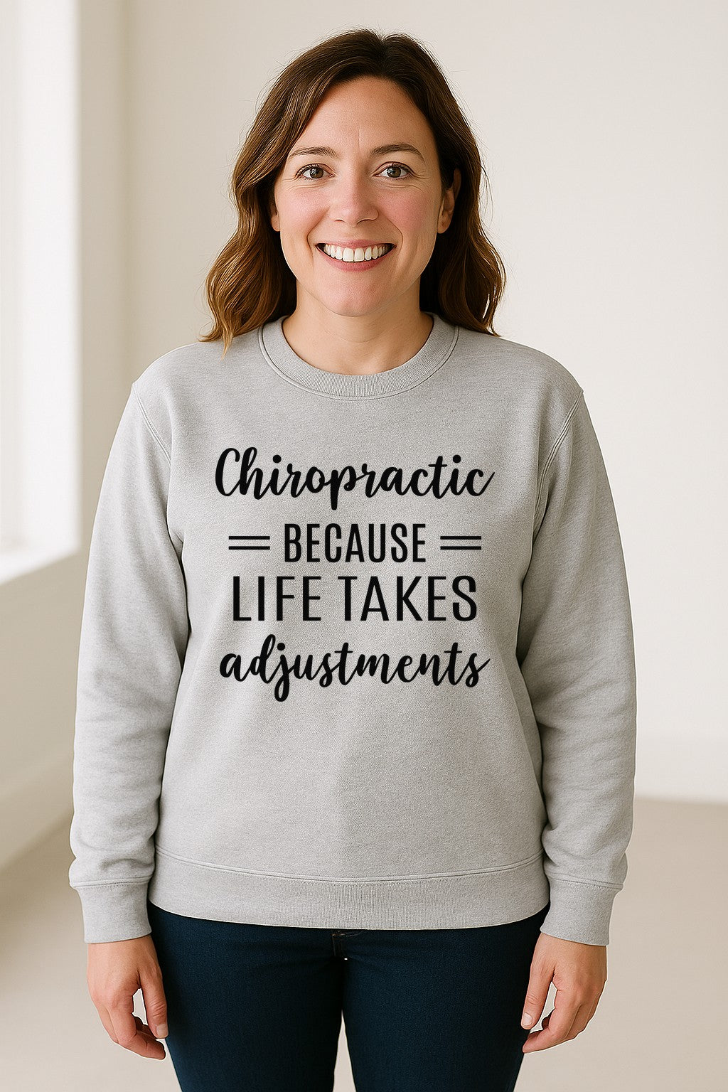 Chiropractor Sweatshirt, Life Takes Adjustments Quote Crewneck for Chiropractic Professionals