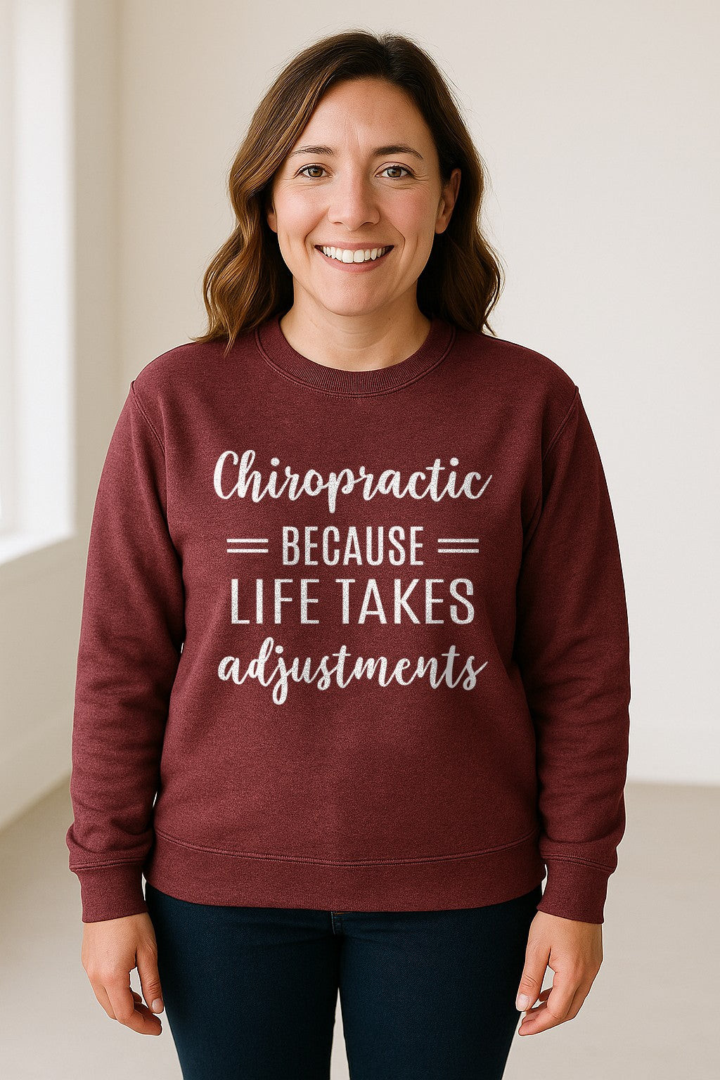 Chiropractor Sweatshirt, Life Takes Adjustments Quote Crewneck for Chiropractic Professionals