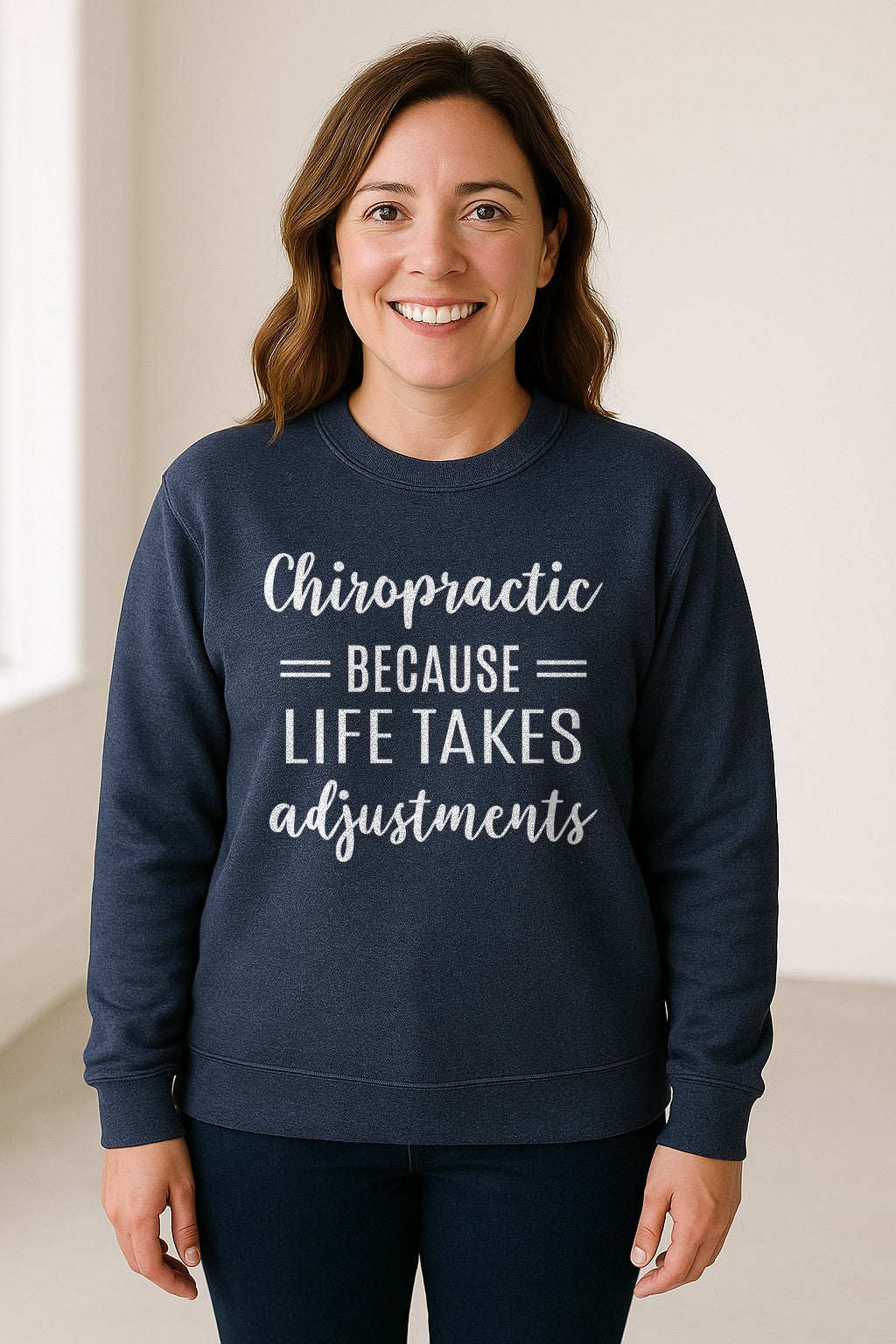 Chiropractor Sweatshirt, Life Takes Adjustments Quote Crewneck for Chiropractic Professionals
