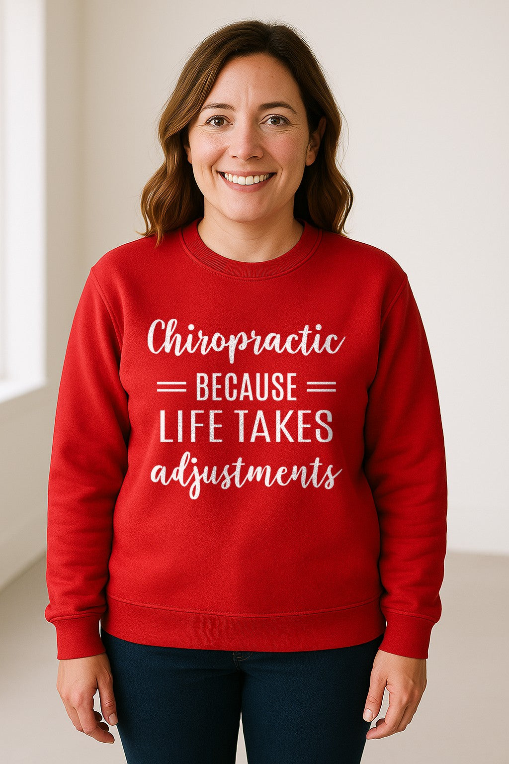 Chiropractor Sweatshirt, Life Takes Adjustments Quote Crewneck for Chiropractic Professionals