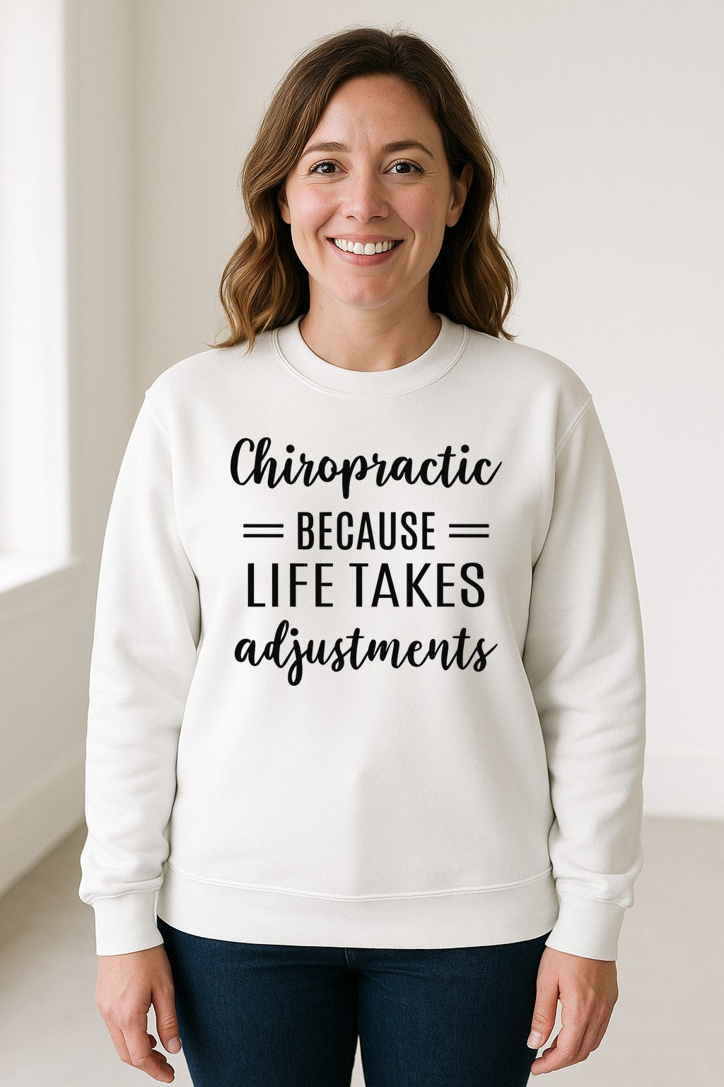 Chiropractor Sweatshirt, Life Takes Adjustments Quote Crewneck for Chiropractic Professionals