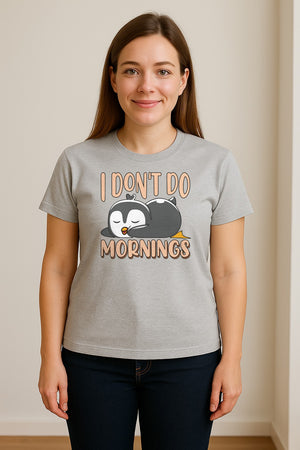 Penguin T-Shirt, I Don't Do Mornings Sleeping Bird Design for Animal Lovers