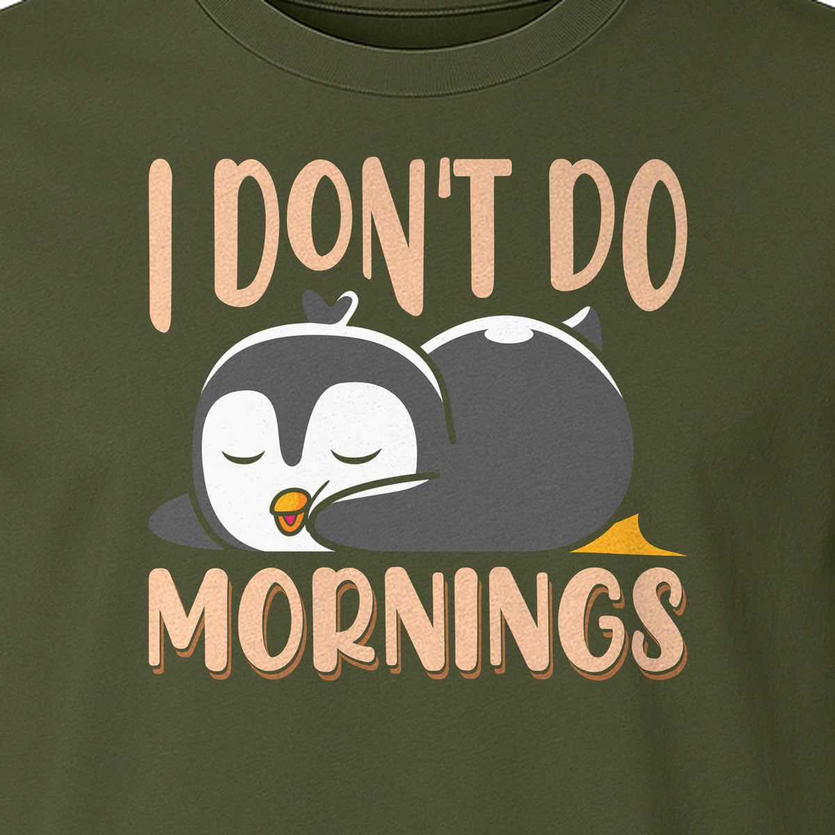 Penguin T-Shirt, I Don't Do Mornings Sleeping Bird Design for Animal Lovers