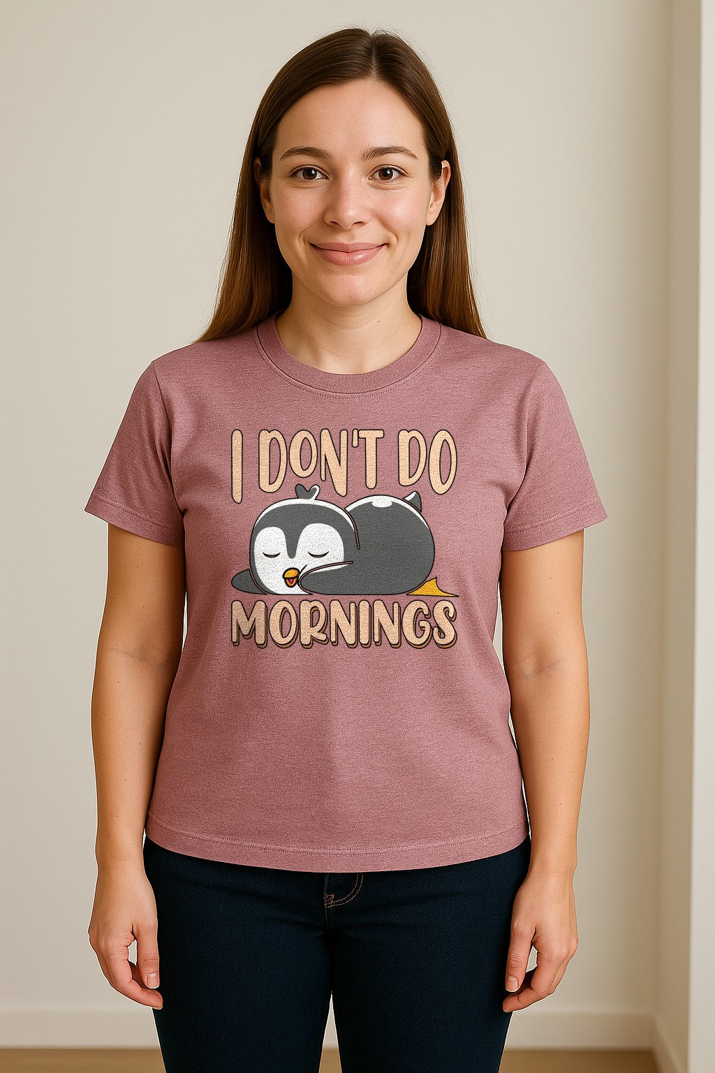 Penguin T-Shirt, I Don't Do Mornings Sleeping Bird Design for Animal Lovers