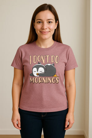 Penguin T-Shirt, I Don't Do Mornings Sleeping Bird Design for Animal Lovers