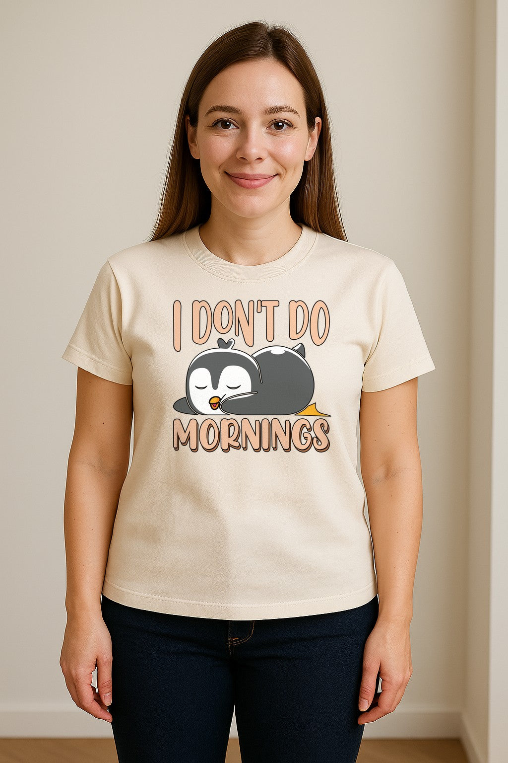 Penguin T-Shirt, I Don't Do Mornings Sleeping Bird Design for Animal Lovers