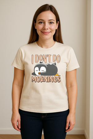 Penguin T-Shirt, I Don't Do Mornings Sleeping Bird Design for Animal Lovers