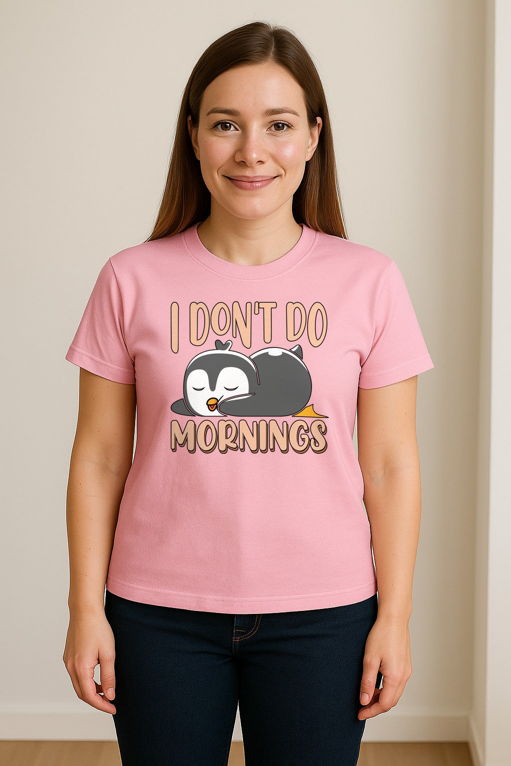 Penguin T-Shirt, I Don't Do Mornings Sleeping Bird Design for Animal Lovers