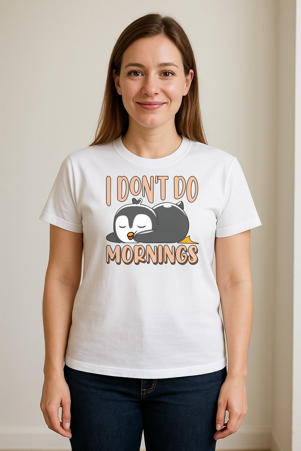 Penguin T-Shirt, I Don't Do Mornings Sleeping Bird Design for Animal Lovers