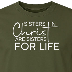 Sisters in Christ Faith T-Shirt, Cross Lettering Christian Graphic for Church Groups and Bible Study Friends