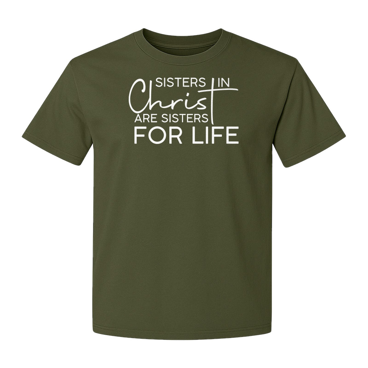 Sisters in Christ Faith T-Shirt, Cross Lettering Christian Graphic for Church Groups and Bible Study Friends