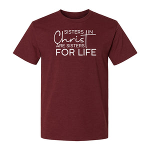 Sisters in Christ Faith T-Shirt, Cross Lettering Christian Graphic for Church Groups and Bible Study Friends