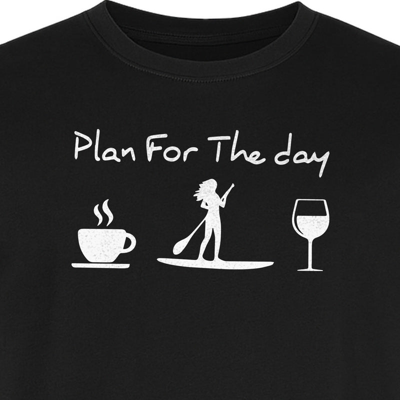 Paddleboarding T-Shirt, Plan For The Day Coffee Wine Graphic for SUP Fans