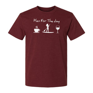 Paddleboarding T-Shirt, Plan For The Day Coffee Wine Graphic for SUP Fans