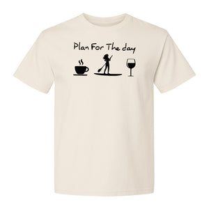 Paddleboarding T-Shirt, Plan For The Day Coffee Wine Graphic for SUP Fans