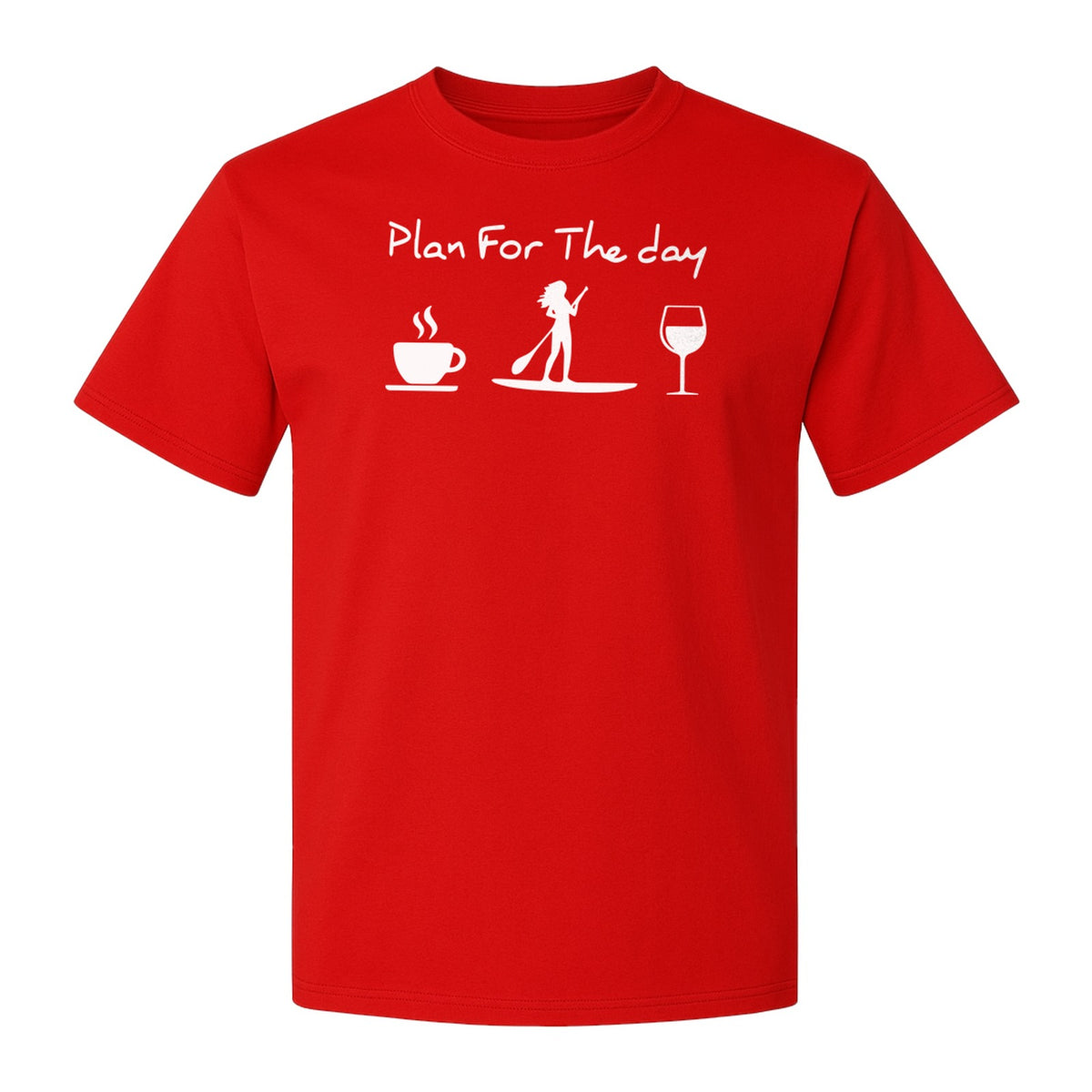 Paddleboarding T-Shirt, Plan For The Day Coffee Wine Graphic for SUP Fans