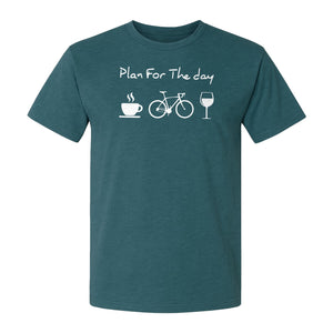 Cycling T-Shirt, Plan for the Day Coffee Bike Wine Graphic Gift for Cyclists