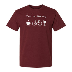 Cycling T-Shirt, Plan for the Day Coffee Bike Wine Graphic Gift for Cyclists