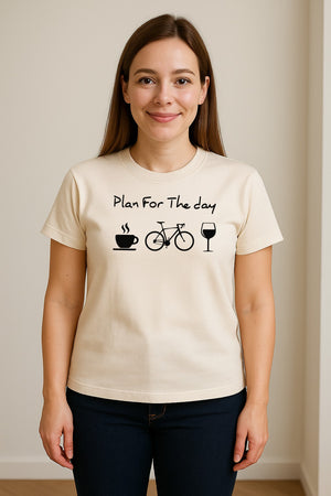 Cycling T-Shirt, Plan for the Day Coffee Bike Wine Graphic Gift for Cyclists